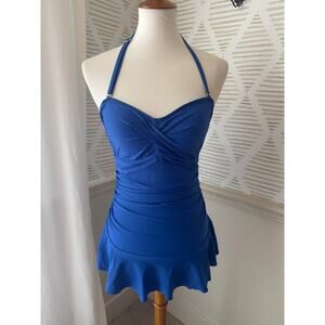 Shore Shapes Swimwear Size 8 Halter Top One Piece Ruffle Swim Dress Swimsuit